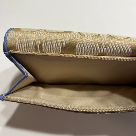 Coach Alexandra Slim Envelope Cream Wallet Trifold Signature With Blue Leather - Picture 6 of 11